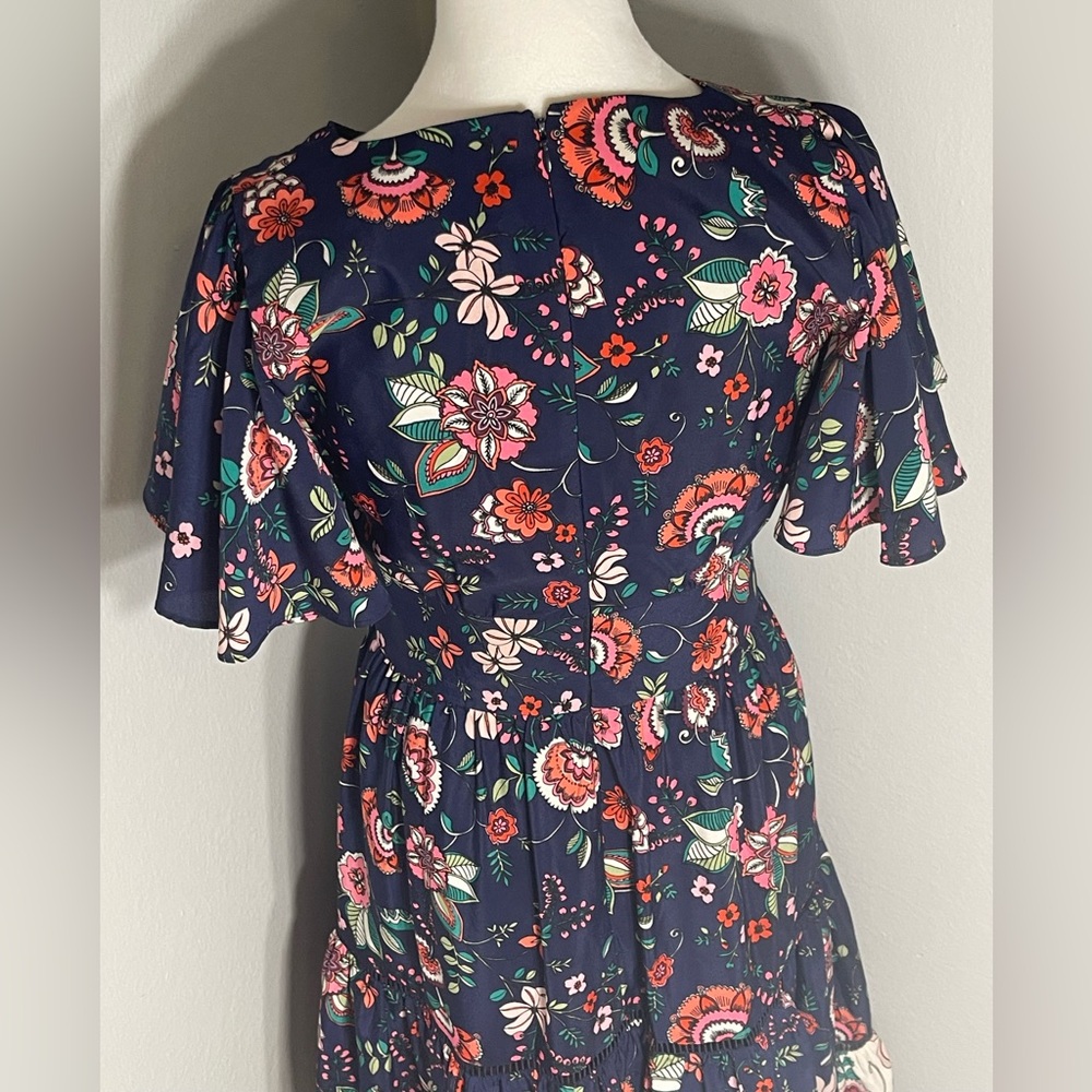 ELIZA J Navy Floral Maxi Dress with White Floral Hem Size 4 - Picture 6 of 8
